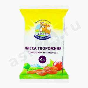 Молочные продукты Масса КОРОВКА ИЗ КОРЕНОВКИ творожная изюм 180г (1330)