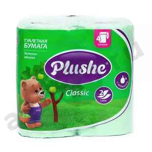 Туалетная бумага PLUSHE зеленое яблоко 4 рулона 2 слоя
