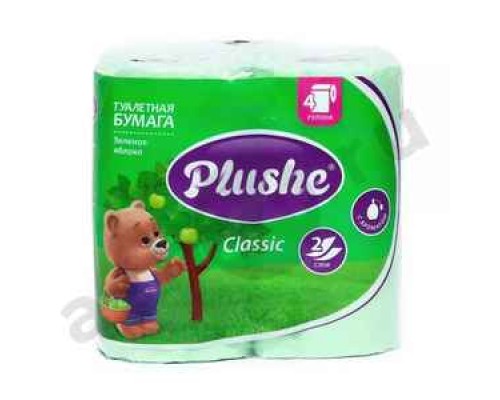 Туалетная бумага PLUSHE зеленое яблоко 4 рулона 2 слоя