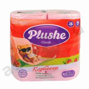 Туалетная бумага PLUSHE клубника 4 рулона 2 слоя