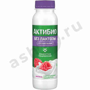 Молочные продукты Йогурт АКТИБИО безлактозный малина 1,5% 260г бутылка (4125)