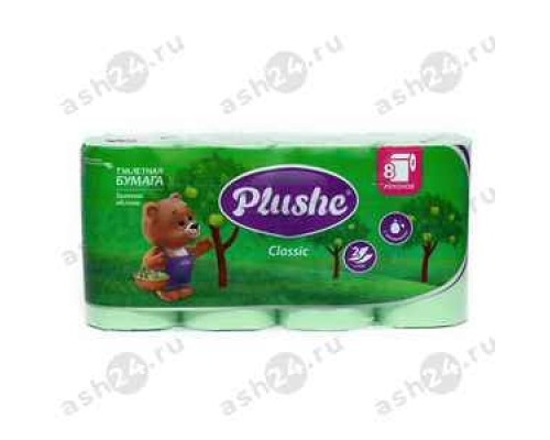 Туалетная бумага PLUSHE зеленое яблоко 8 рулона 2 слоя