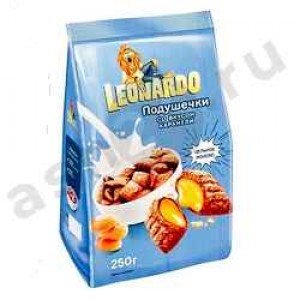 Бакалея Завтрак готовый LEONARDO подушечки со вкусом карамели 250г м/у