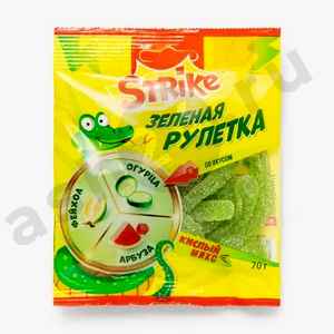 Сладости Мармелад STRIKE зеленая рулетка 70г
