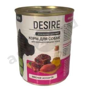 Животные Корм DESIRE для собак мясное ассорти 850г ж/б