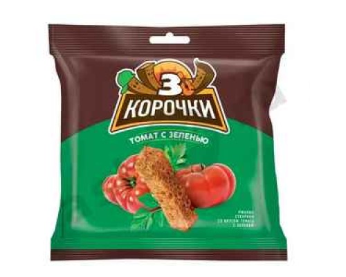 Сухарики ТРИ КОРОЧКИ томат с зеленью 100г
