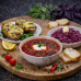 Борщ, картофельные лодочки, свекла с чесноком и майонезом + ASH-комплемент