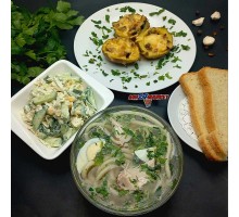 Суп лапша, картофельные лодочки, салат из пекинской капусты+ ahs-комплимент