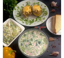 Окрошка, картофельные лодочки, салат из пекинской капусты + ASH-комплемент