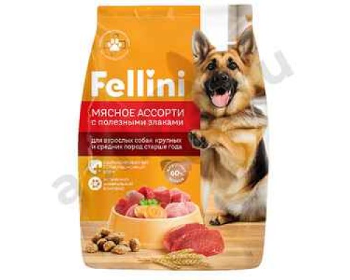 Корм для собак FELLINI мясное ассорти с полезными злаками 600г