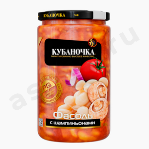 Бакалея Консервы Фасоль КУБАНОЧКА с шампиньонами 370г с/б