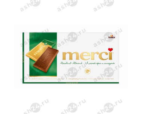 Шоколад MERCI лесной орех и миндаль 100г