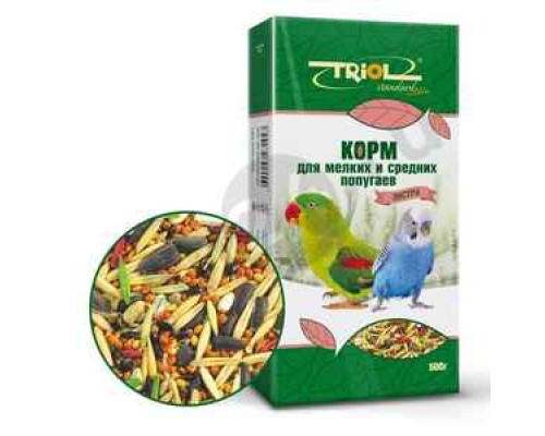 Корм TRIOL для мелких и средних попугаев 500г (коробка)