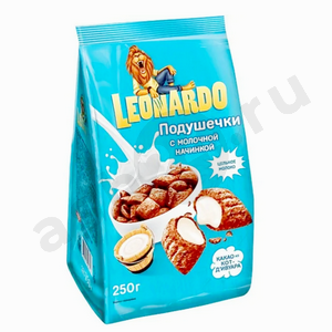 Бакалея Завтрак готовый LEONARDO подушечки с молочной начинкой 250г м/у