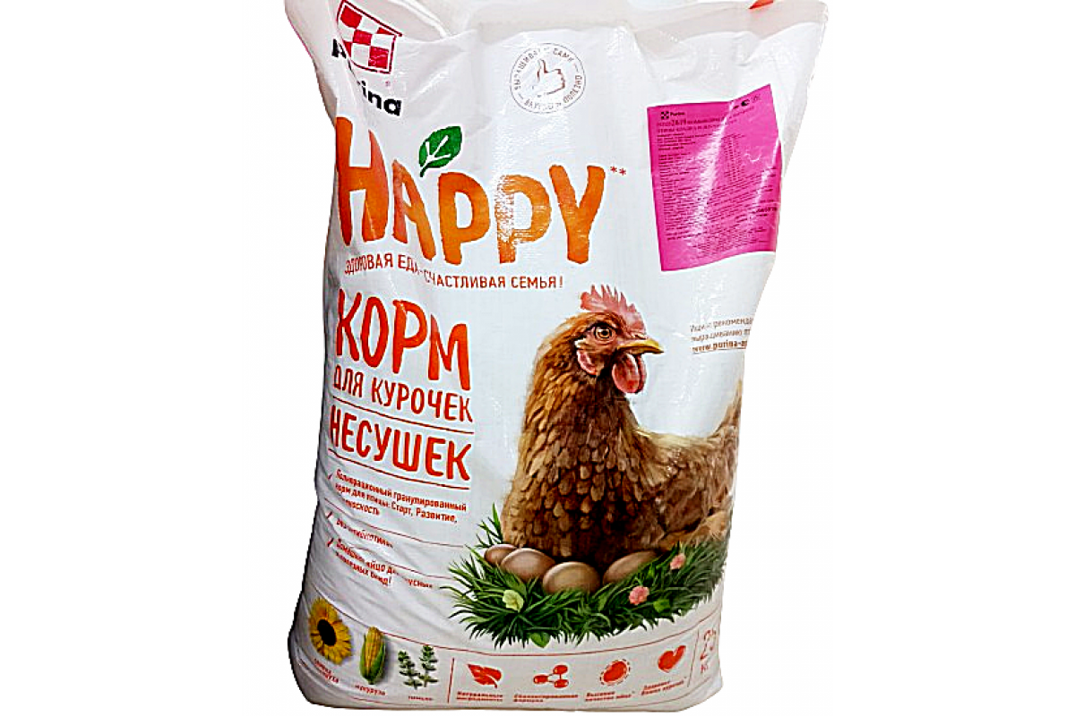 Корм для животных комбикорм для кур-несушек кладка PURINA HAPPY (опт) 25кг  49.00 р ASH24 MARKET