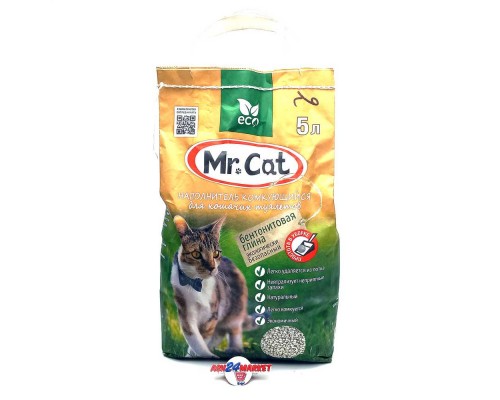 Наполнитель для кошачьих туалетов комкующийся бентонитовая глина Mr. Cat 5л