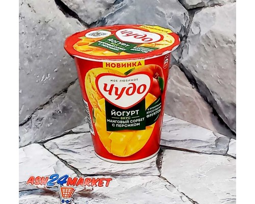 Йогурт ЧУДО манговый сорбет с персиком 2% 290г стакан