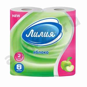 Туалетная бумага ЛИЛИЯ для каждого дня с ароматом яблока 4 рулона 2 слоя