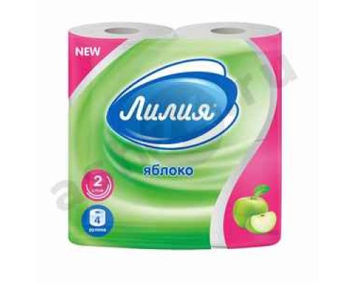 Туалетная бумага ЛИЛИЯ для каждого дня с ароматом яблока 4 рулона 2 слоя