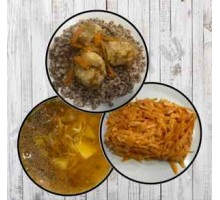 Суп с вермишелью, гречка с тефтелями, салат из моркови с чесноком + ASH-комплимент