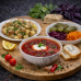 Борщ со сметаной, картофель с подчеревком, соленья ассорти + ASH-комплемент