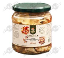 Консервы Грибы ЮНОНА ассорти маринованные 460г с/б