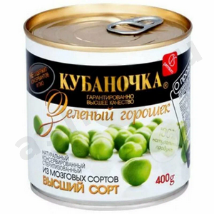 Бакалея Консервы Горошек зеленый КУБАНОЧКА 400г ж/б