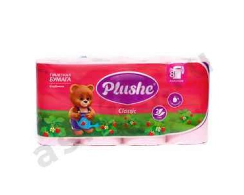 Туалетная бумага PLUSHE клубника 8 рулона 2 слоя