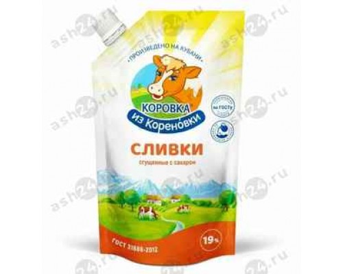 Молочные продукты Сливки КОРОВКА ИЗ КОРЕНОВКИ сгущенные с сахаром 19% 270г м/у