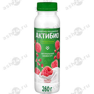 Молочные продукты Йогурт АКТИБИО малина гранат 1,5% 260г бутылка (3012)