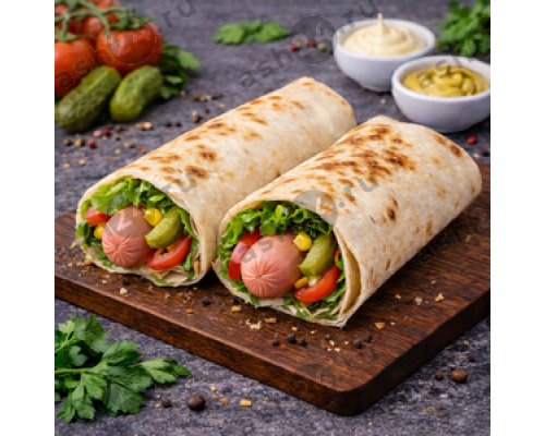 Выпечка Хот-дог в лаваше (молочная сосиска)