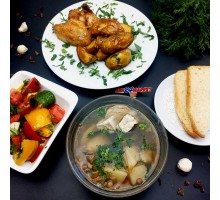 Суп из чечевицы, картофель по-домашнему + крылья, салат овощной + ASH-комплемент