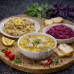 Суп рисовый с фрикадельками, макароны с куриным филе, свекла с чесноком и майонезом, ASH-комплемент