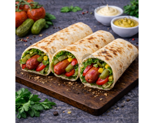 Выпечка Хот дог в лаваше (охотничья сосиска)