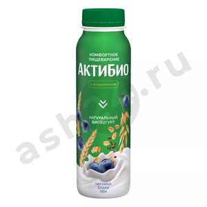 Молочные продукты Йогурт АКТИБИО черника злаки лен 1,6% 260г бутылка (2770)