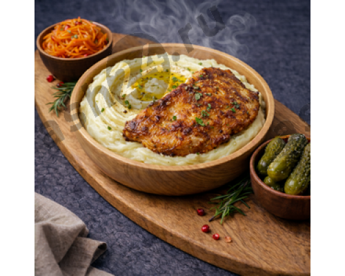 Гарнир картофельное пюре+отбивная куриная